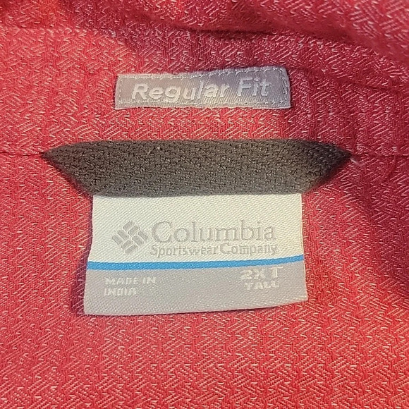 COLUMBIA Red Regular Fit Button Down Men's Shirt 2XT - Picture 7 of 7